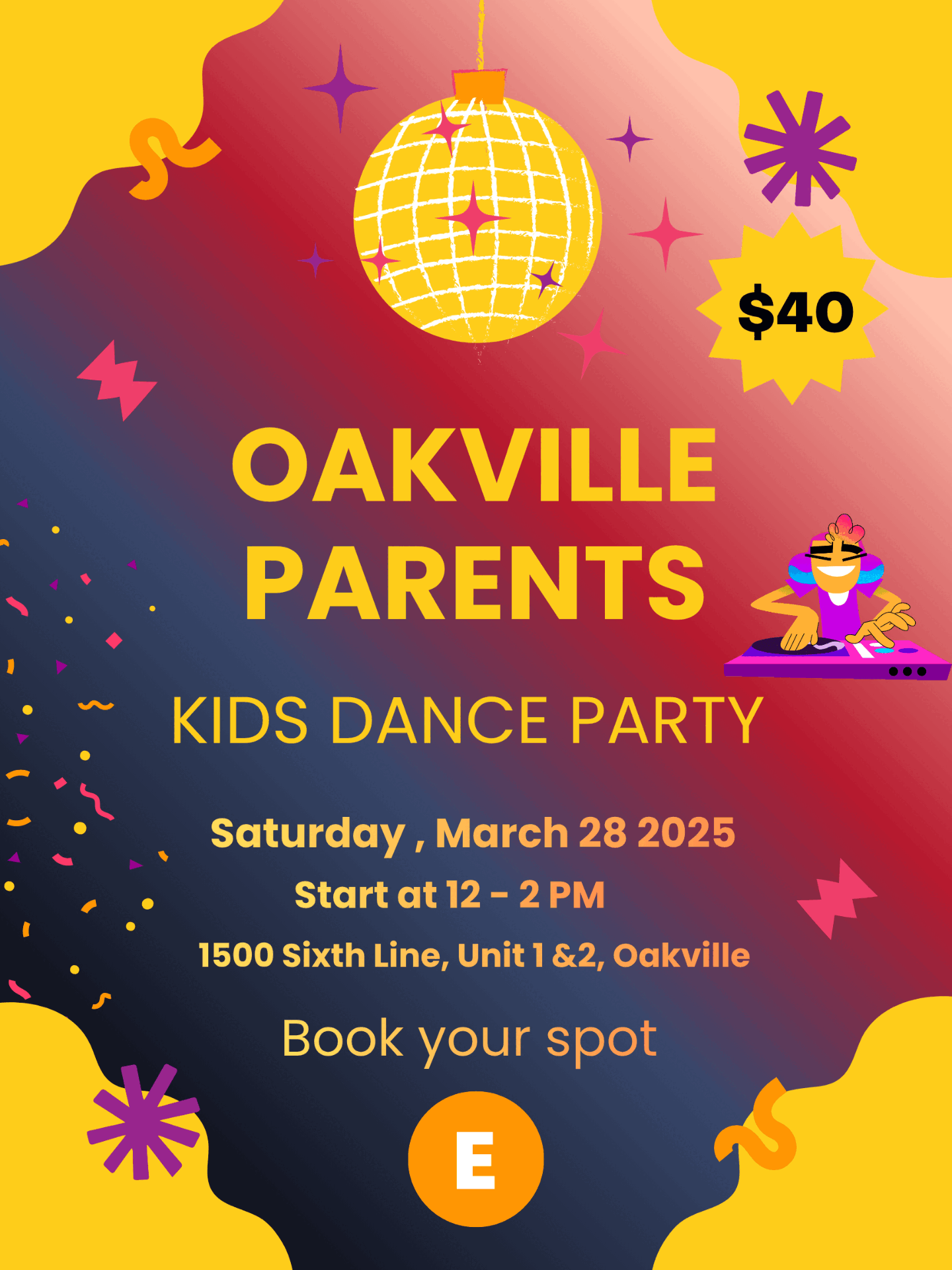 Oakville Parents Kids Dance Party event poster