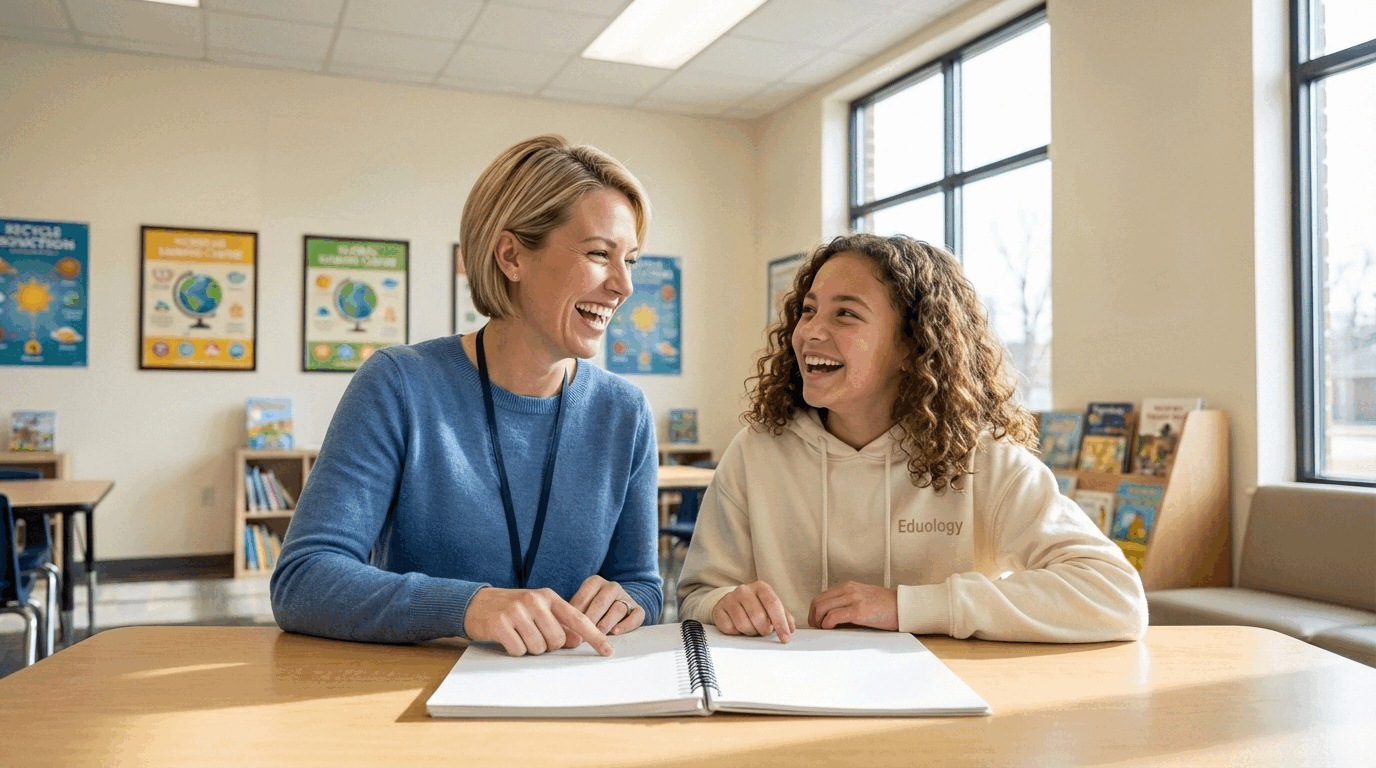 Edulogy student smiling during an in-person tutoring session